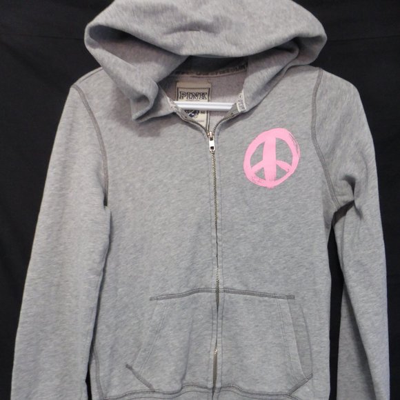 PINK, small, grey zip front sweatshirt hoodie Hope